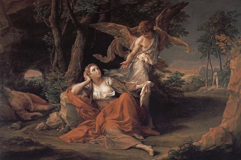 Pompeo Batoni Angels coming out in the desert in front of the Hagar oil painting image